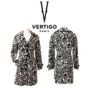 Vertigo Paris Structured Black & White Abstract Print Trench Coat Sz S